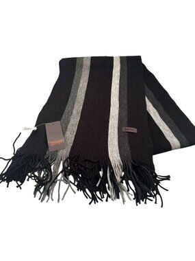 Esprit Striped Knit Fringe Neck Scarf Unisex Wrap Classic Soft Black Grey NWT